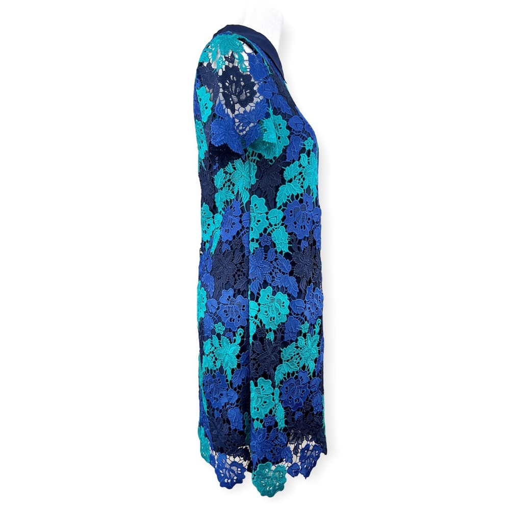 Draper James June Floral Lace Short Sleeve Dress Blue Teal Navy Sz 6 - Picture 11 of 15
